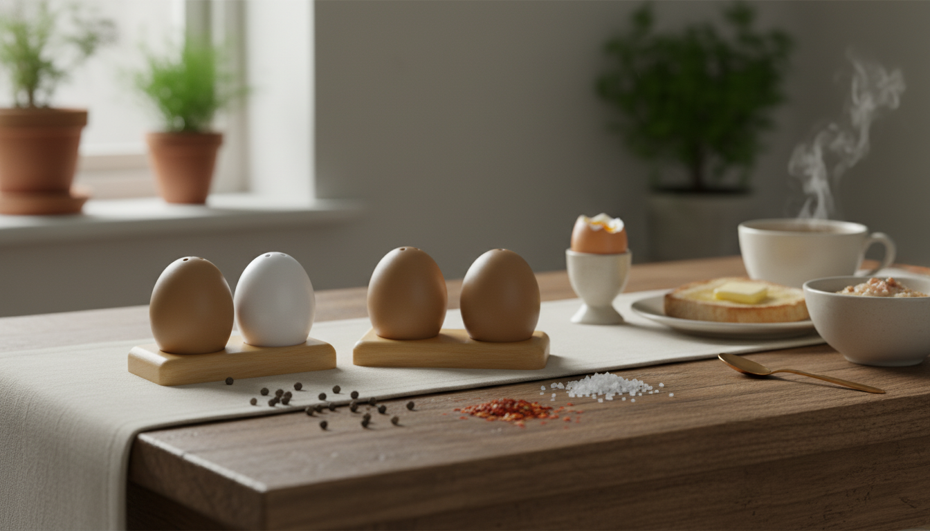Korean Egg-Shaped Ceramic Seasoning Jars + Bamboo Base