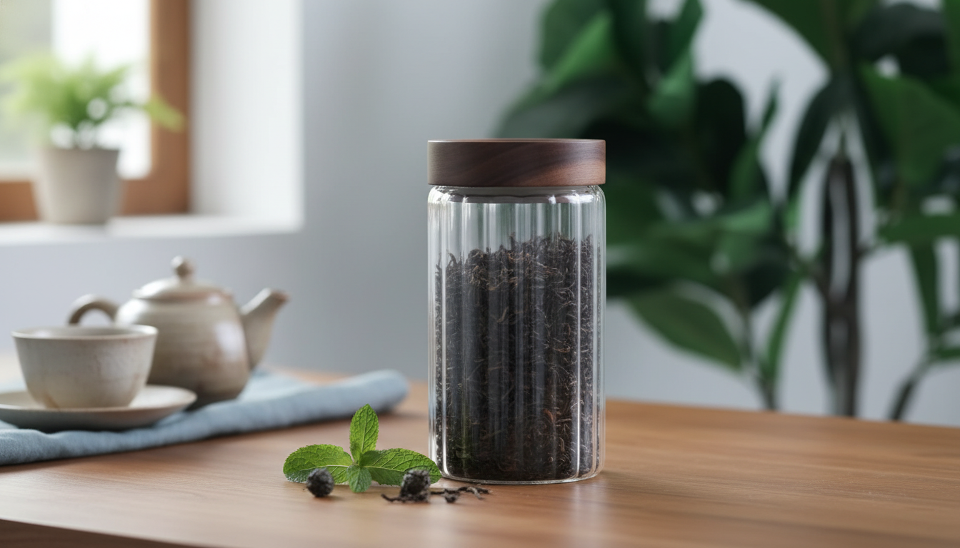 Striped Glass Tea Jar, 250ml with Airtight Wooden Lid
