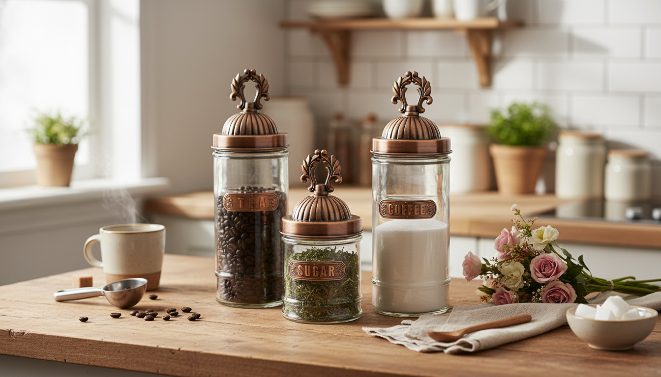 Vintage Glass Jar with Castle-Style Metal Lid Decor