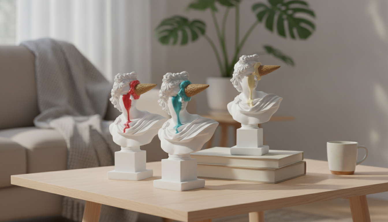 Apollo Ice Cream Bust: Playful Resin Tabletop Statue
