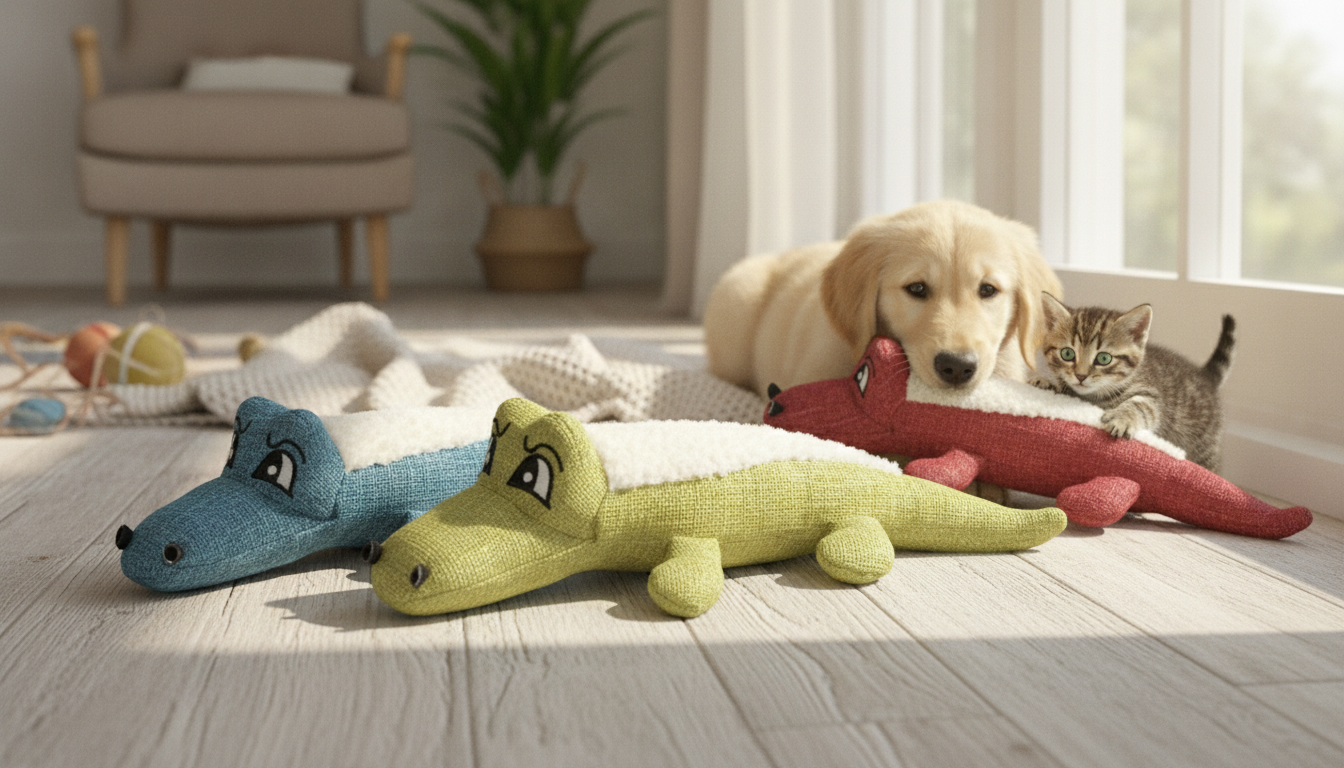 Plush Squeaky Crocodile Toy for Dogs & Cats (3-Color)