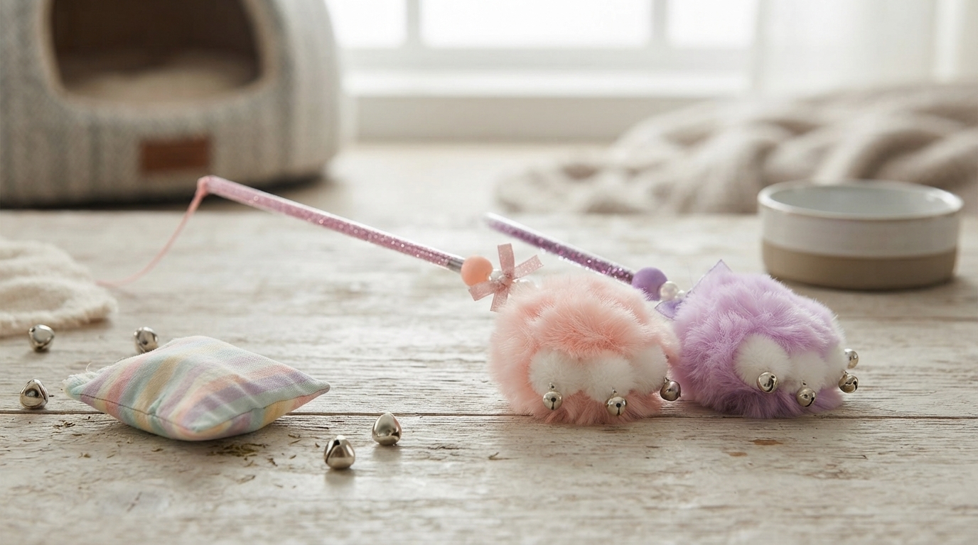 2-Pack Plush Paw Cat Teaser Wands with Bells
